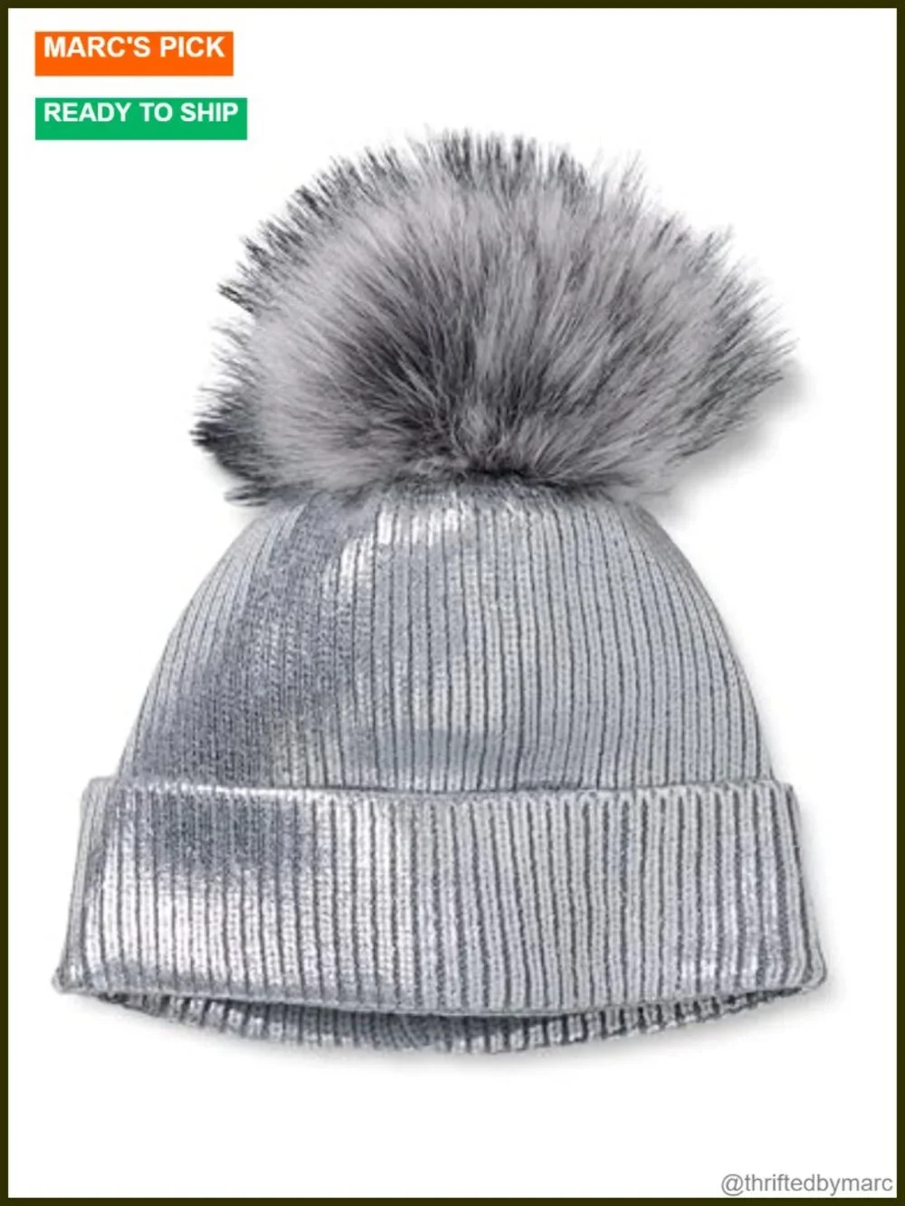 Faux Fur Pom Pom Beanie - Snug Fit - One Size